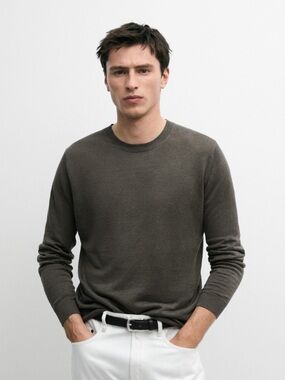 Massimo Dutti Men NWT 100% linen knit crew neck sweater 1180/202